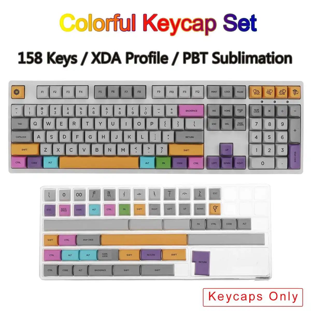 

NEW 158 Keys Colorful Keycap Set PBTSublimation XDA Profile Keycaps for Mechanical Keyboards For 61/66/68/84/87/104/108 Keys