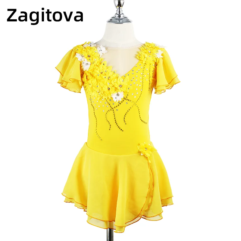 Yellow Short Sleeved Crystal Diamond Sunflower Flower Figure Skating Dress Skating Skirt For Women And Girls
Yellow Short Sleeved Crystal Diamond Sunflower Flower Figure Skating Dress Skating Skirt For Women And Girls