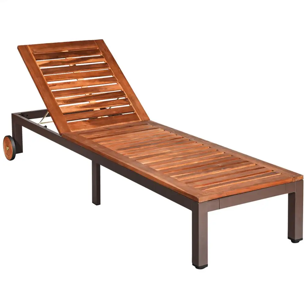 Patio Acacia Wood Lounge Chair Chaise Recliner Adjustable Backrest Cushioned with Wheel HW63206
Patio Acacia Wood Lounge Chair Chaise Recliner Adjustable Backrest Cushioned with Wheel HW63206