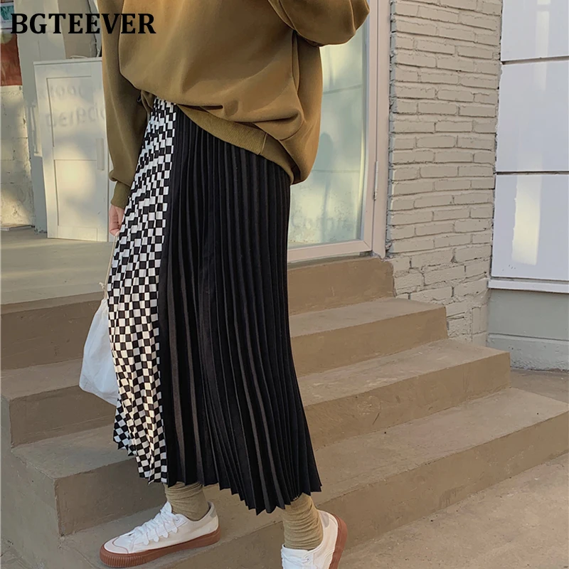 BGTEEVER Vintage Patchwork Women Plaid Skirts Chic Elastic Waist Loose Female Pleated Skirts 2022
BGTEEVER Vintage Patchwork Women Plaid Skirts Chic Elastic Waist Loose Female Pleated Skirts 2022