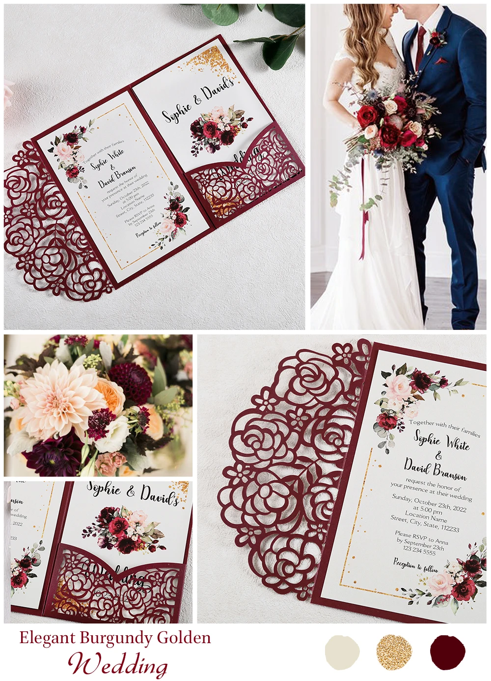 100pcs Burgundy New Rose Wedding invitation Laser Cut Hollow with Flower Pockets and Envelopes for Wedding/Quinceanera/Birthday
100pcs Burgundy New Rose Wedding invitation Laser Cut Hollow with Flower Pockets and Envelopes for Wedding/Quinceanera/Birthday