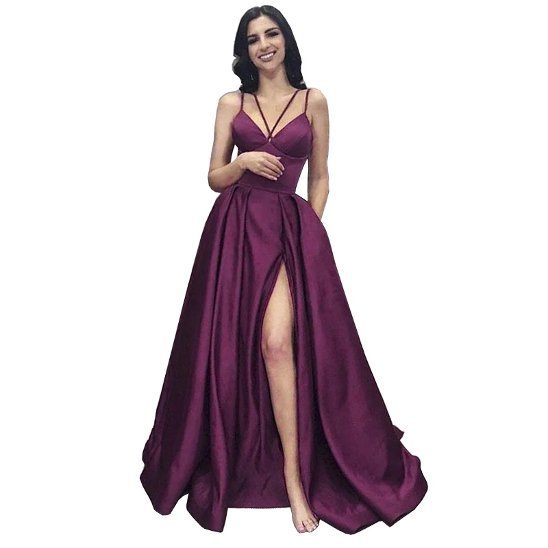 Satin V-neck Long Evening Dresses 2020 Sexy Open Back Prom Gowns Pockets Party Dress Robe de Soiree
Satin V-neck Long Evening Dresses 2020 Sexy Open Back Prom Gowns Pockets Party Dress Robe de Soiree
