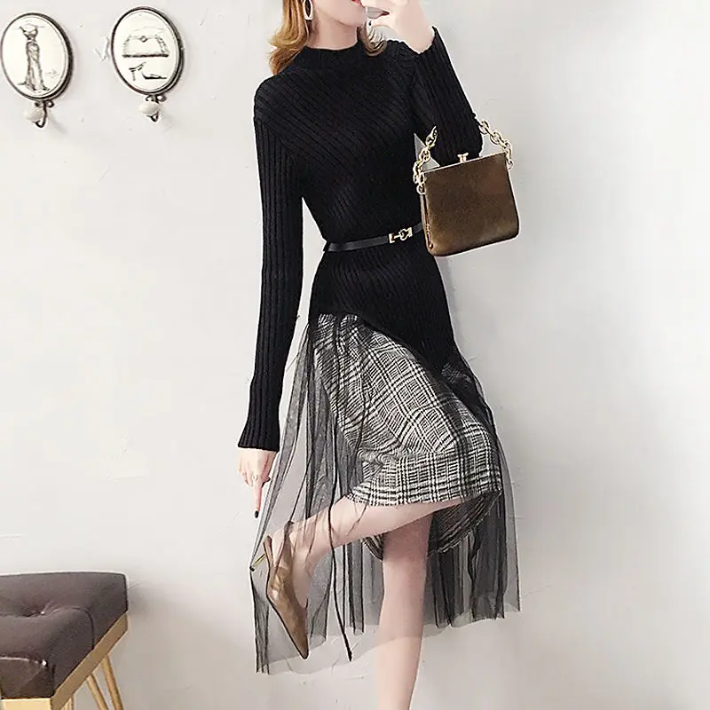 Autumn Winter Knitted 2PCS Sets Women Elegant Irregualr Belted Sweater Tops + Long Mesh Plaid Skirt Set Two Piece Set
Autumn Winter Knitted 2PCS Sets Women Elegant Irregualr Belted Sweater Tops + Long Mesh Plaid Skirt Set Two Piece Set