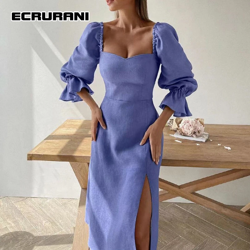 Сексуальное синее платье ECRURANI средней длины с разрезом сбоку для женщин с квадратным воротником рукав три четверти с высокой талией женски...
Сексуальное синее платье ECRURANI средней длины с разрезом сбоку для женщин с квадратным воротником рукав три четверти с высокой талией женски...