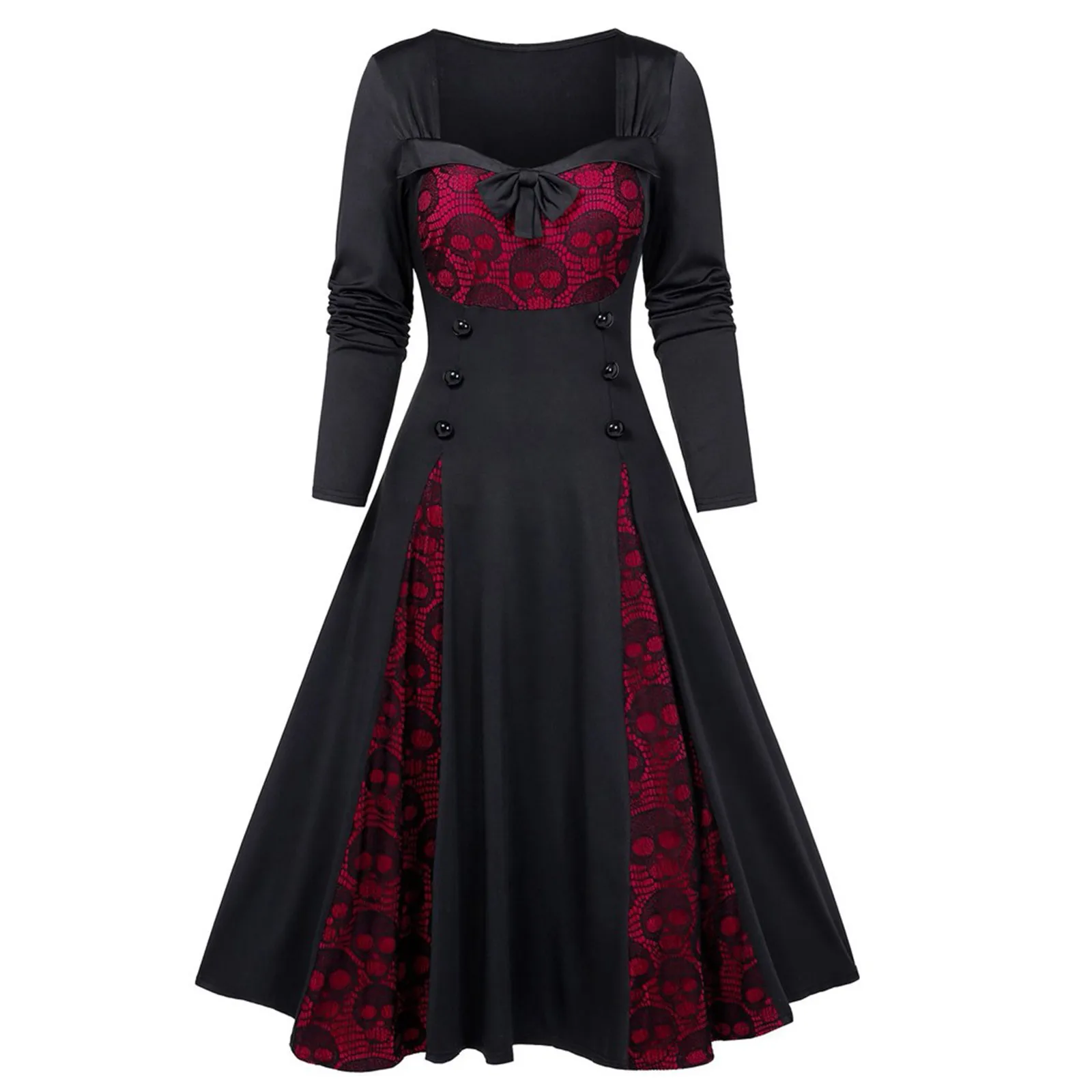 Women Plus-size Solid Color Lace Splicing O Neck Long Sleeve Vintage Maxi Dresses Fashion Black Halloween Festival Dress Robe
Women Plus-size Solid Color Lace Splicing O Neck Long Sleeve Vintage Maxi Dresses Fashion Black Halloween Festival Dress Robe