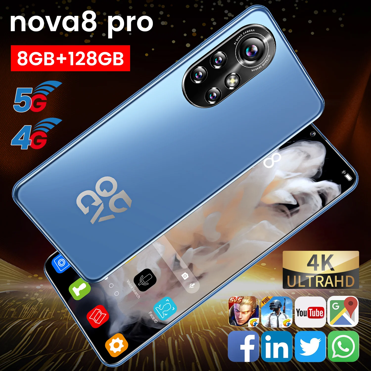 2021 Global Version Mobile Phone Nova8 pro 6.8Inch 11Core 8+128G 24+48MP 6500MAH 5G Android11 Qualcomm Snapdragon 888
2021 Global Version Mobile Phone Nova8 pro 6.8Inch 11Core 8+128G 24+48MP 6500MAH 5G Android11 Qualcomm Snapdragon 888