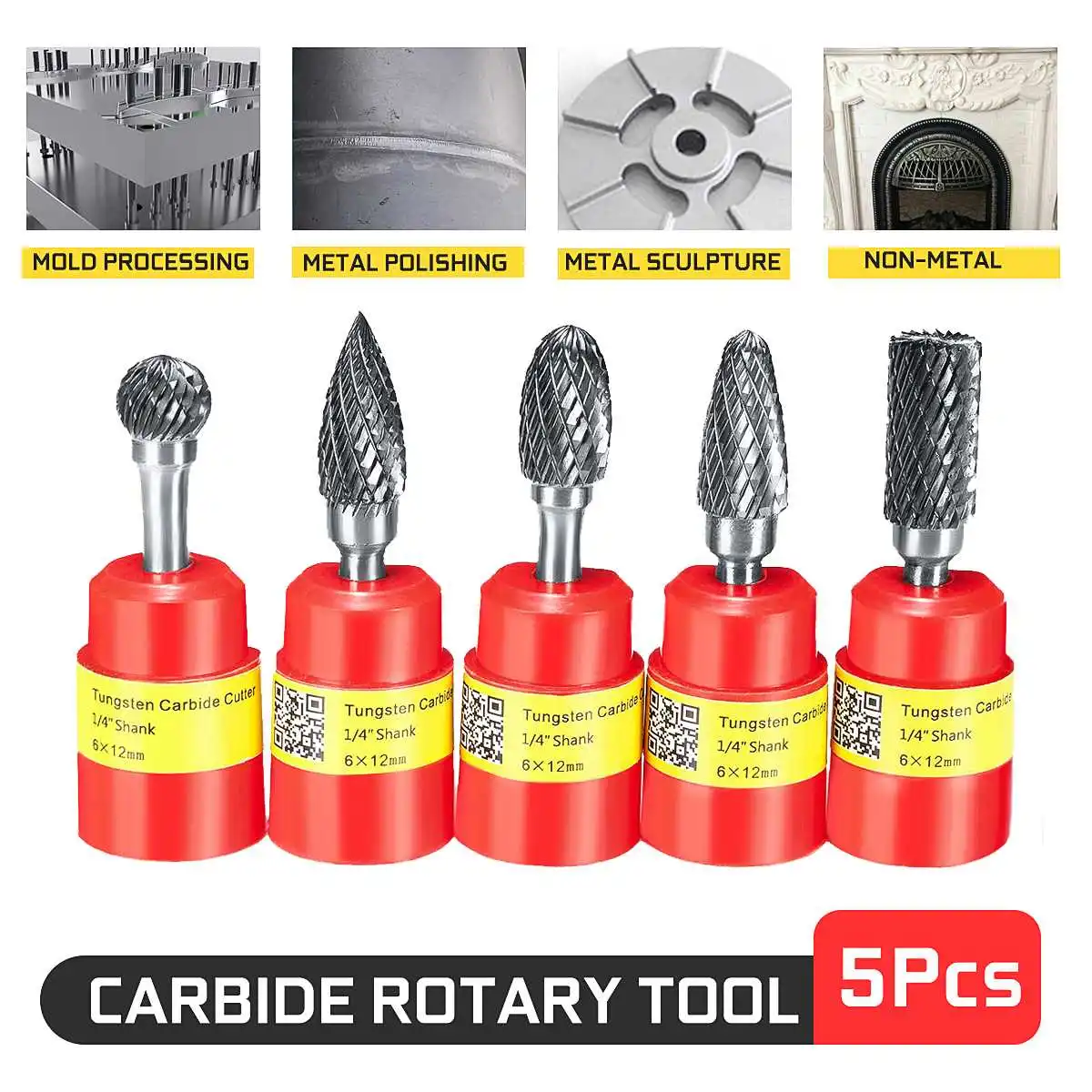 5Pcs/Set 12mm Head 6mm Shank Tungsten Carbide Rotary Point Burr Die Grinder Bit Kit Abrasive Tools Milling Cutter
5Pcs/Set 12mm Head 6mm Shank Tungsten Carbide Rotary Point Burr Die Grinder Bit Kit Abrasive Tools Milling Cutter