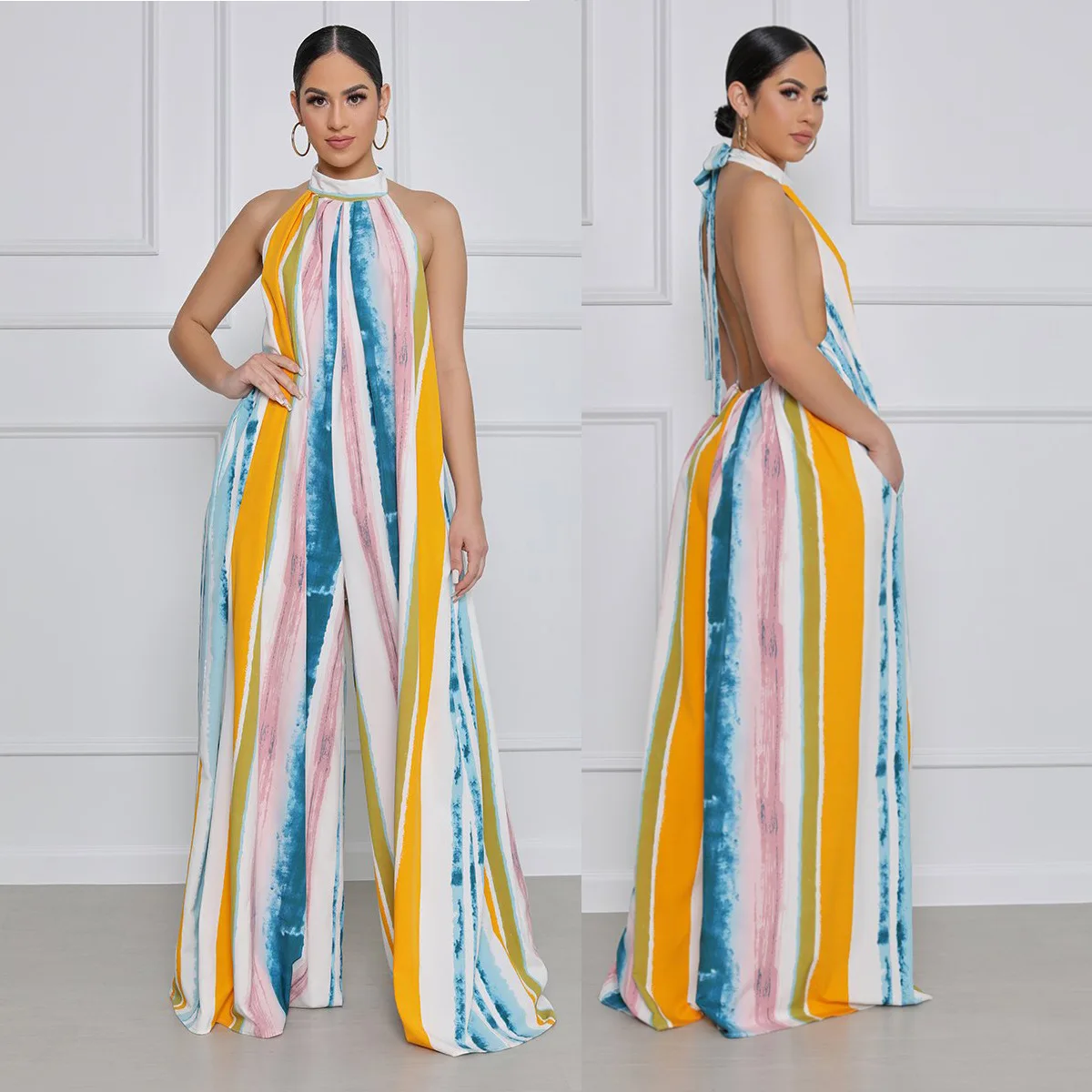 Donsignet Women Jumpsuits Loose Casual Print Striped Jumpsuits for Women 2021 Sexy Halter Bandage Backless Jump Suits for Women
Donsignet Women Jumpsuits Loose Casual Print Striped Jumpsuits for Women 2021 Sexy Halter Bandage Backless Jump Suits for Women