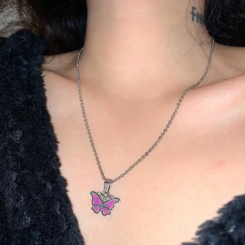 Butterfly Pendant Necklace Temperature Control Color Change Necklace Stainless Steel Chain Women Jewellery 
Butterfly Pendant Necklace Temperature Control Color Change Necklace Stainless Steel Chain Women Jewellery