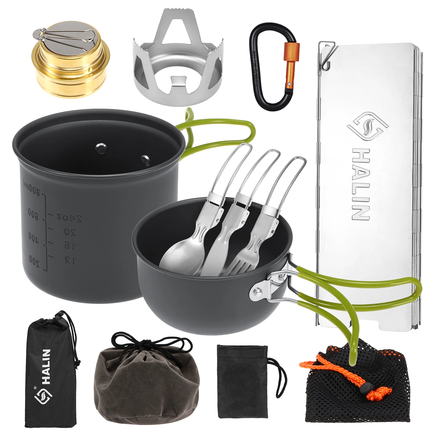 Outdoor 13 Pcs Camping Cookware Mess Kit Cooking Pot Alcohol Stove Windshield Cookset Folding Fork Cutter Spoon Carabiner
Outdoor 13 Pcs Camping Cookware Mess Kit Cooking Pot Alcohol Stove Windshield Cookset Folding Fork Cutter Spoon Carabiner
