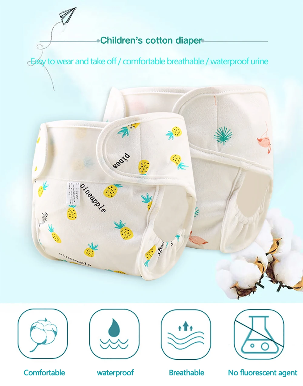 Washable Waterproof Baby Cloth Diapers Pure Cotton Soft Diaper for Newborn Leakproof Cover Inserts | Мать и ребенок