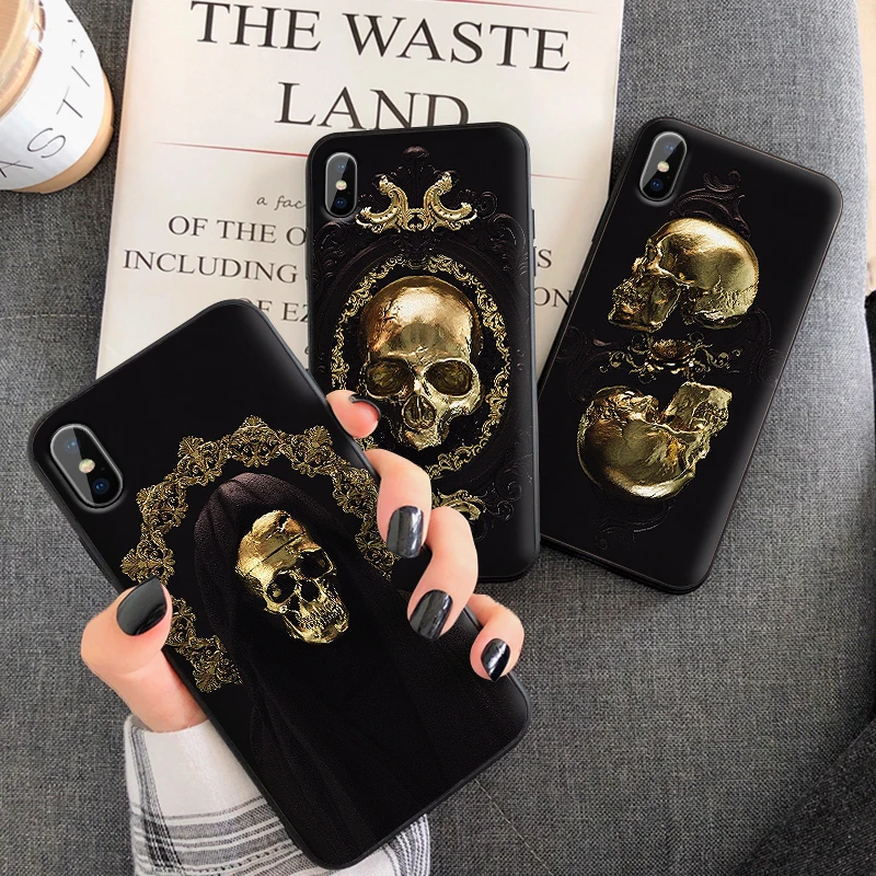 Phone Case For iphone XR X XS Max 6 6S 7 8 Plus 11 11Pro 5 skull gold Fashion New Soft Silicone Back Cover Shell Cool coque | Мобильные