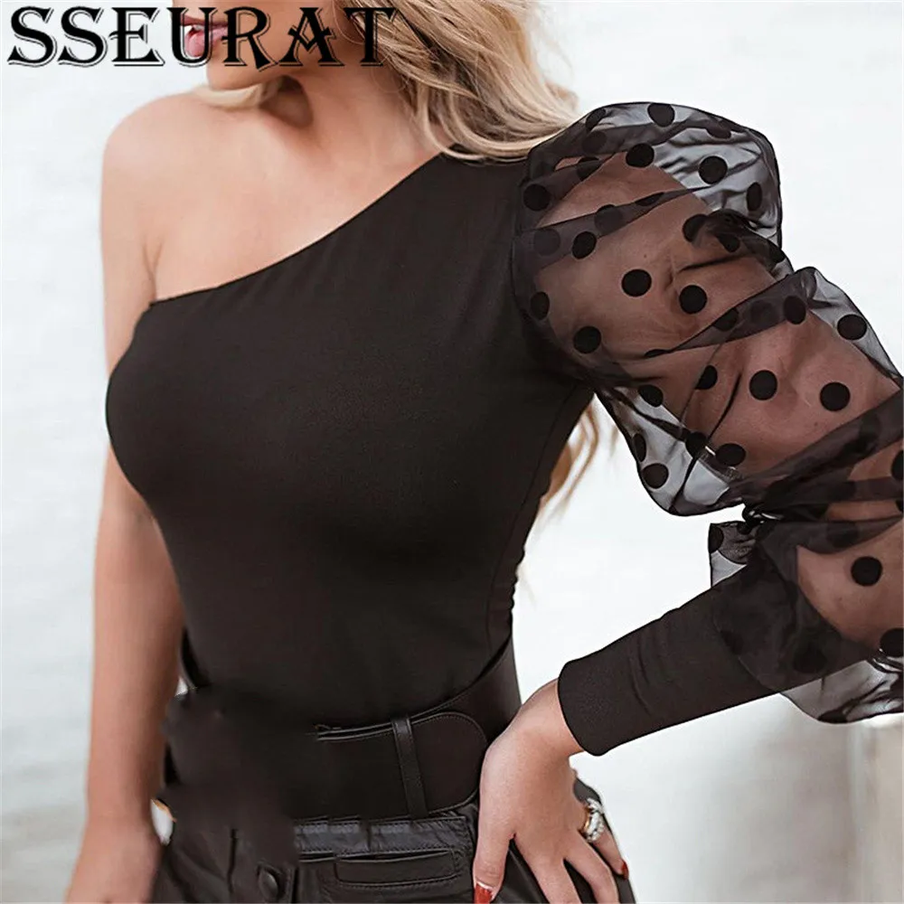 SSEURAT Women One Shoulder Blouse Sexy Dots Puff Sleeve Shirts Spring Summer Office Lady Skew Collar Tops Slim Blouse
SSEURAT Women One Shoulder Blouse Sexy Dots Puff Sleeve Shirts Spring Summer Office Lady Skew Collar Tops Slim Blouse