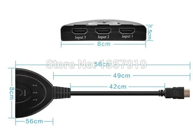 50 шт./лот * 3-портовый HDMI сплиттер sp1080P 3D переключатель 3x1 автоматический 3-в-1-выход