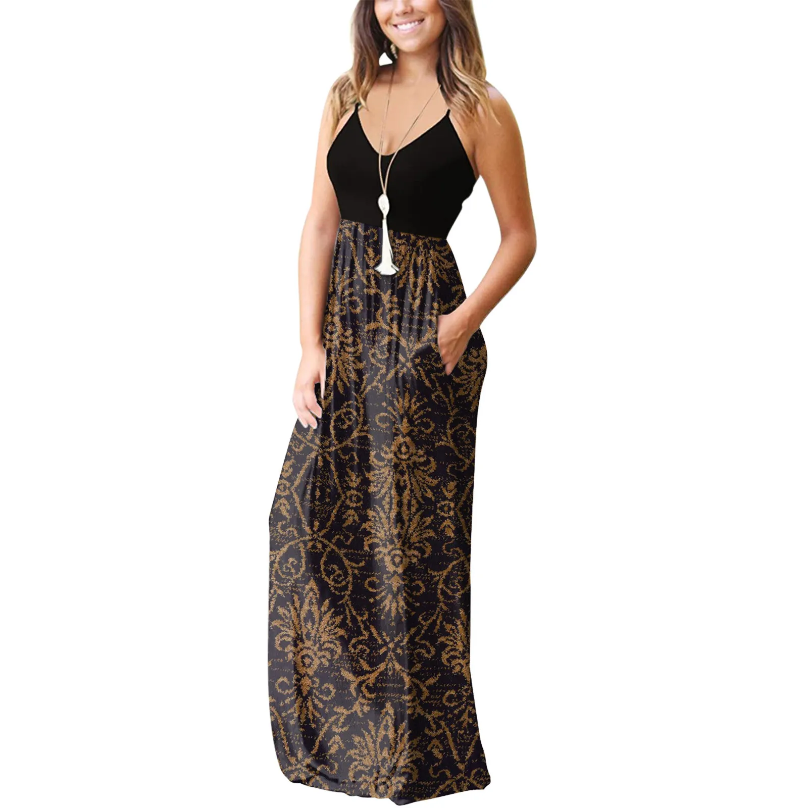 40# Sexy Floral Printing Summer Dress Bohemian Vintage Sleeveless Pockets Straight Draped Dress 2021 Elegant Beach Long Dress
40# Sexy Floral Printing Summer Dress Bohemian Vintage Sleeveless Pockets Straight Draped Dress 2021 Elegant Beach Long Dress