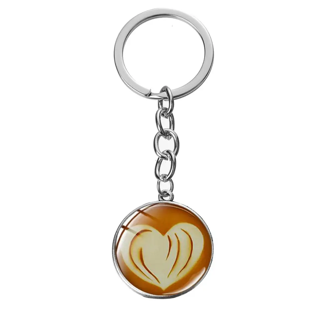 SONGDA Fashionable Cappuccino Coffee Keychain Hot Chocolate Art Pattern Glass Dome Pendant Key Chain Ring Gift for Lovers | Украшения и