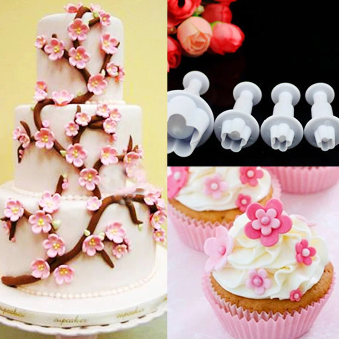 4Pcs DIY Blossom Flower Cake Molds Flower Plunger Cookie Cutter Fondant Craft Cake Candy Chocolate Pastry Baking Tool
4Pcs DIY Blossom Flower Cake Molds Flower Plunger Cookie Cutter Fondant Craft Cake Candy Chocolate Pastry Baking Tool