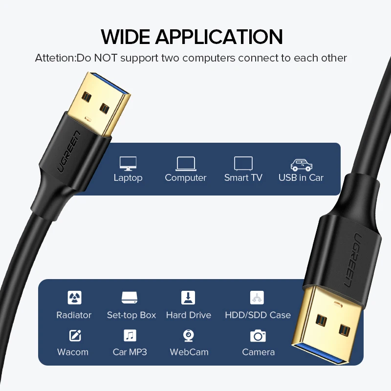 Удлинительный кабель USB 3.0 A (штекер)/USB (штекер) Ugreen для жесткого диска веб-камеры |