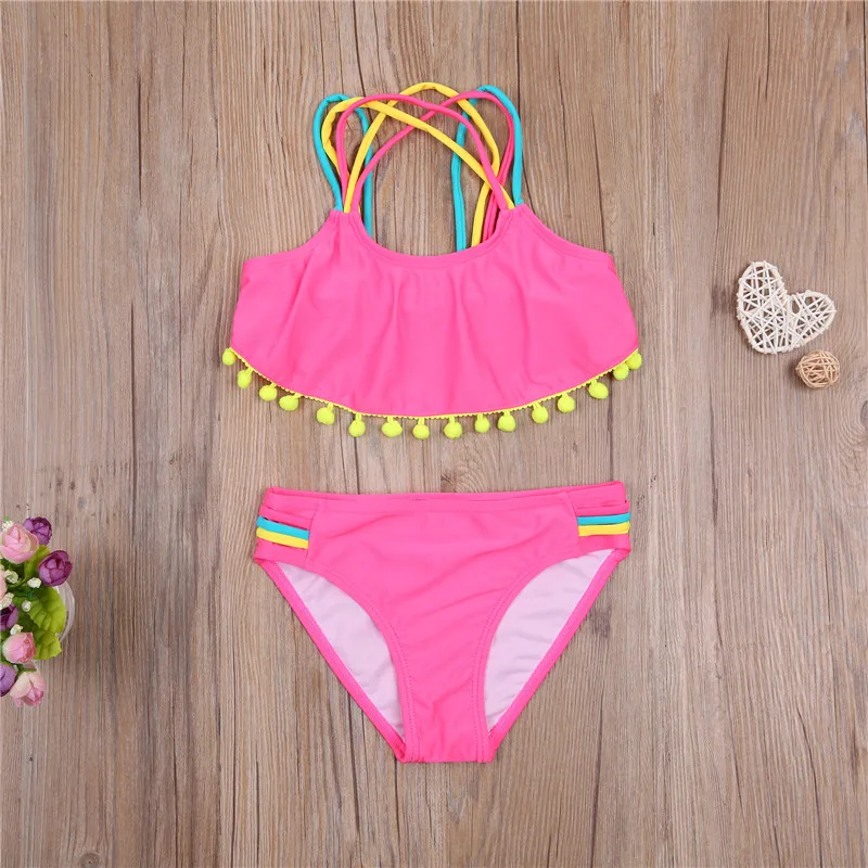 Baby Girl Bikini Sets Casual Solid Bathing Suits Beachwear 5-14Y Kids Children Summer Beach Fashion Swimsuit Swimwear | Спорт и