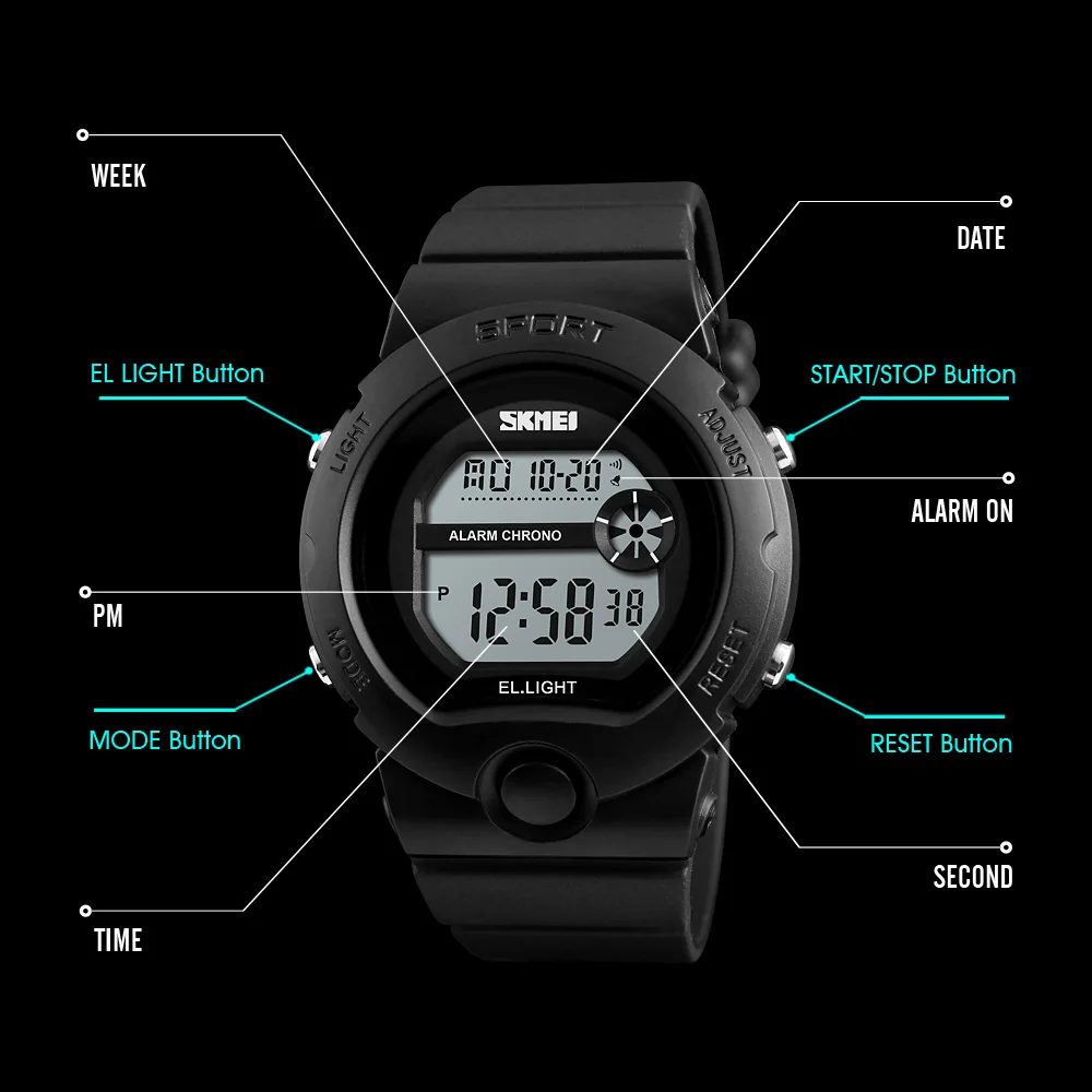 SKMEI Fashion Outdoor Sport Watch Women 5Bar Waterproof Chrono Ladies Watches Alarm Clock Digital Wristwatches Relogio Feminino
SKMEI Fashion Outdoor Sport Watch Women 5Bar Waterproof Chrono Ladies Watches Alarm Clock Digital Wristwatches Relogio Feminino