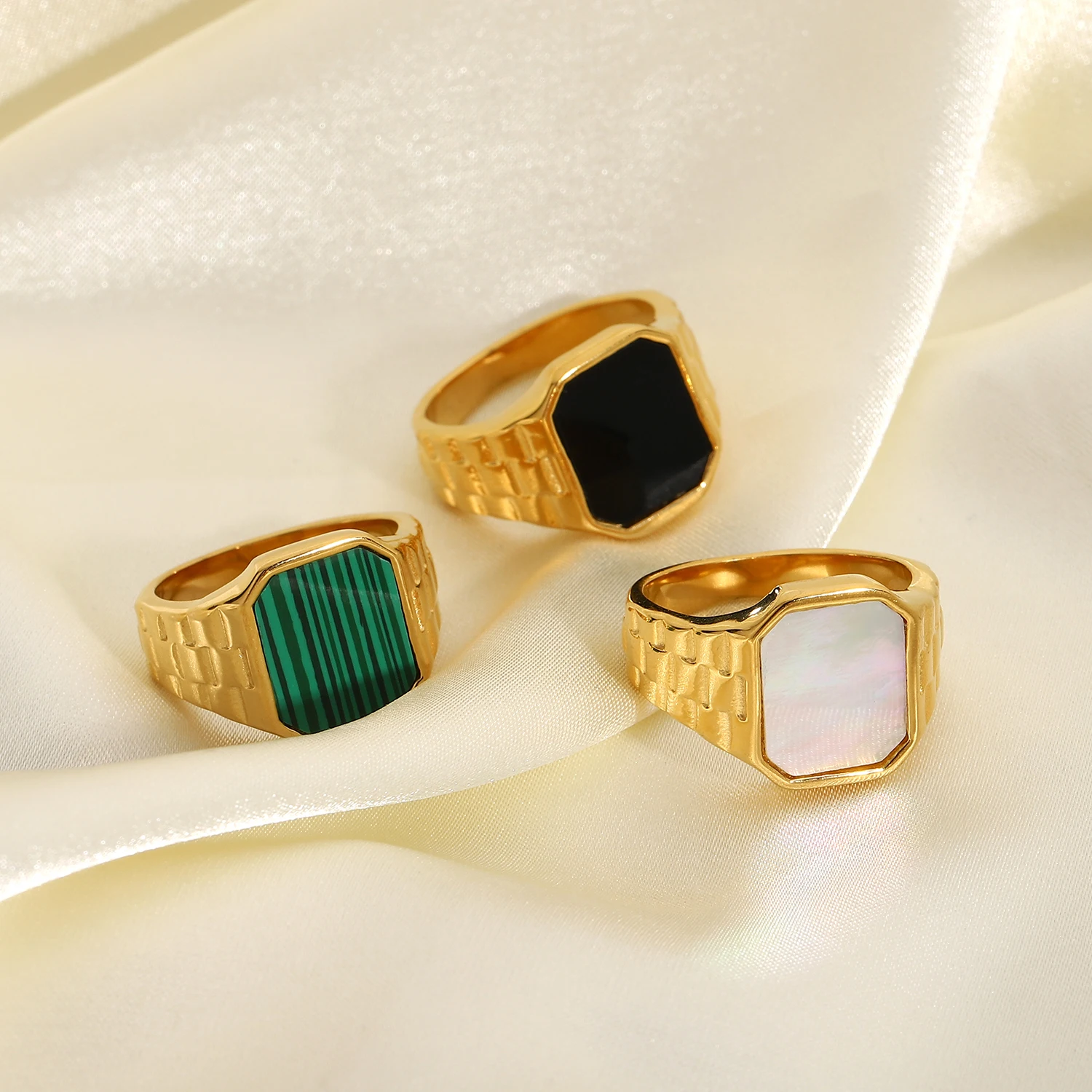INS Plated Stainless Steel Jewelry Green Malachite White Fritillaria Rectangle Angular Rings For Women
INS Plated Stainless Steel Jewelry Green Malachite White Fritillaria Rectangle Angular Rings For Women