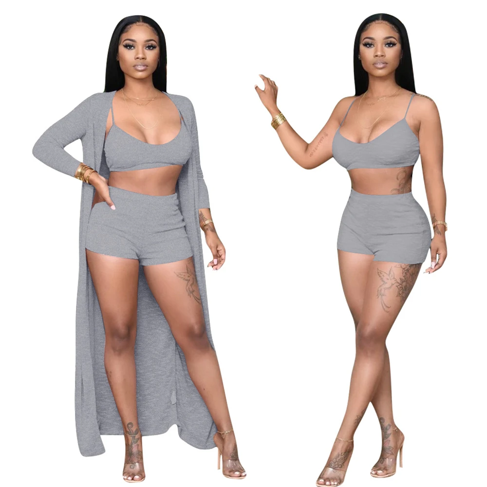 3 Pieces Sets Women Robe Outfits Long Sleeve Long Coat + Tank Vest Crop Top + Skinny Short Pants Suit Ladies Clothings
3 Pieces Sets Women Robe Outfits Long Sleeve Long Coat + Tank Vest Crop Top + Skinny Short Pants Suit Ladies Clothings