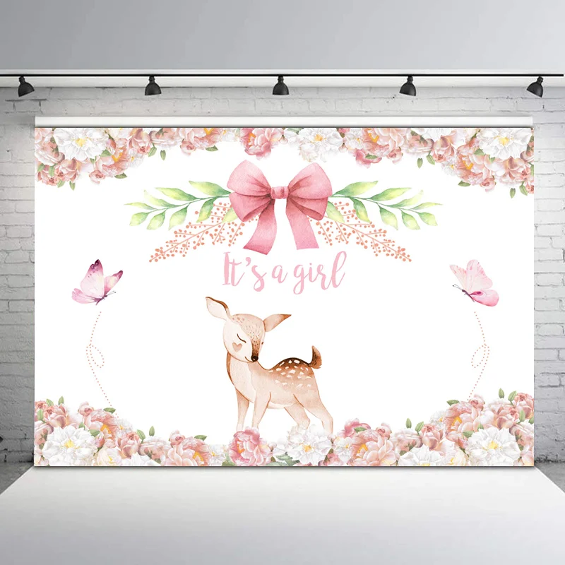 Woodland Baby Shower Backdrop It's a Girl Cute Elk Photography Background Pink Flowers Butterfly Party Decor Banner Backdrops
Woodland Baby Shower Backdrop It's a Girl Cute Elk Photography Background Pink Flowers Butterfly Party Decor Banner Backdrops