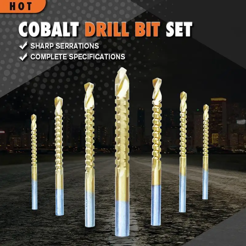 Titanium Twist Drill Bit Set Multipurpose 3 in 1 Drillable Cuttable Engravable Fast and Efficient Serrated Drill
Titanium Twist Drill Bit Set Multipurpose 3 in 1 Drillable Cuttable Engravable Fast and Efficient Serrated Drill