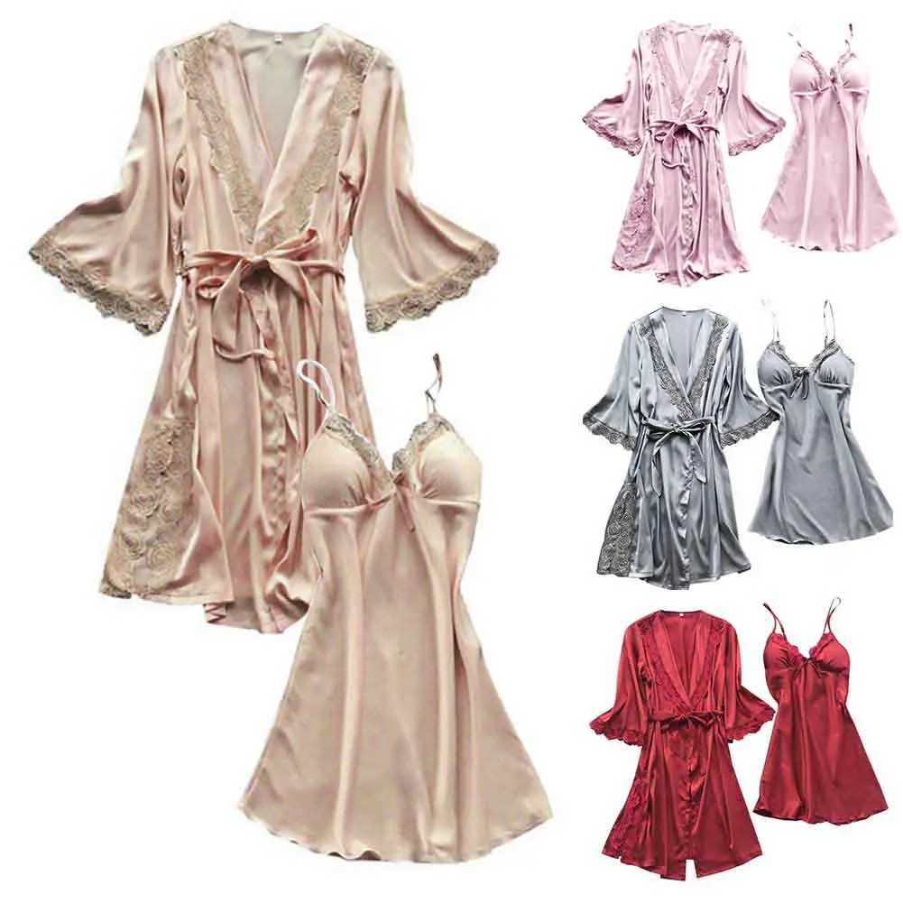 2pcs/set Solid Women Robe Elegant Lace Night Lightweight Long Soft Silky Ladies Bath Loose Waist Tie Sexy Wedding Bridal
2pcs/set Solid Women Robe Elegant Lace Night Lightweight Long Soft Silky Ladies Bath Loose Waist Tie Sexy Wedding Bridal