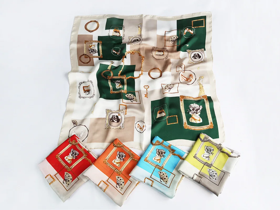 2021 Summer Luxury Brand Silk Scarf Square Women Shawls And Wraps Fashion Office Small Hair Neck Hijabs Foulard Scarves 70*70cm 
2021 Summer Luxury Brand Silk Scarf Square Women Shawls And Wraps Fashion Office Small Hair Neck Hijabs Foulard Scarves 70*70cm