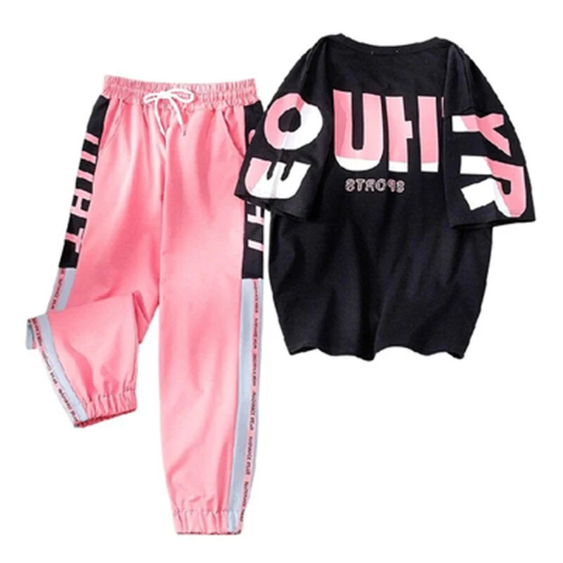 

Summer New Sports Pants Loose Letter Printed Student 2 Piece Set Women Pants weatpants joggers chain camo pants2021