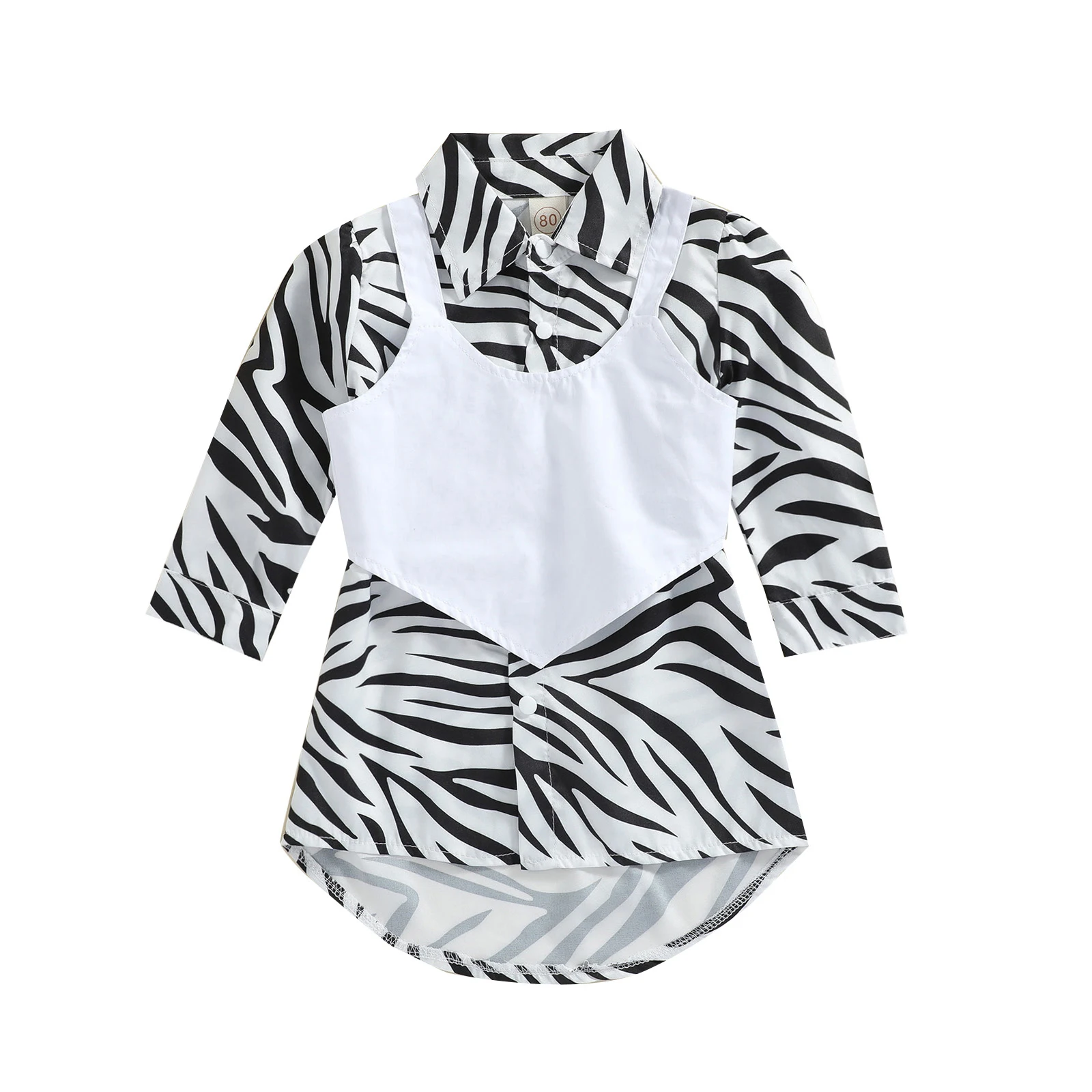 2Pcs Girls Summer Outfit, Zebra Stripe Long Sleeves Shirt Dress + Pure Color Strappy Vest For 6 Months to 4 Years Kids 
2Pcs Girls Summer Outfit, Zebra Stripe Long Sleeves Shirt Dress + Pure Color Strappy Vest For 6 Months to 4 Years Kids