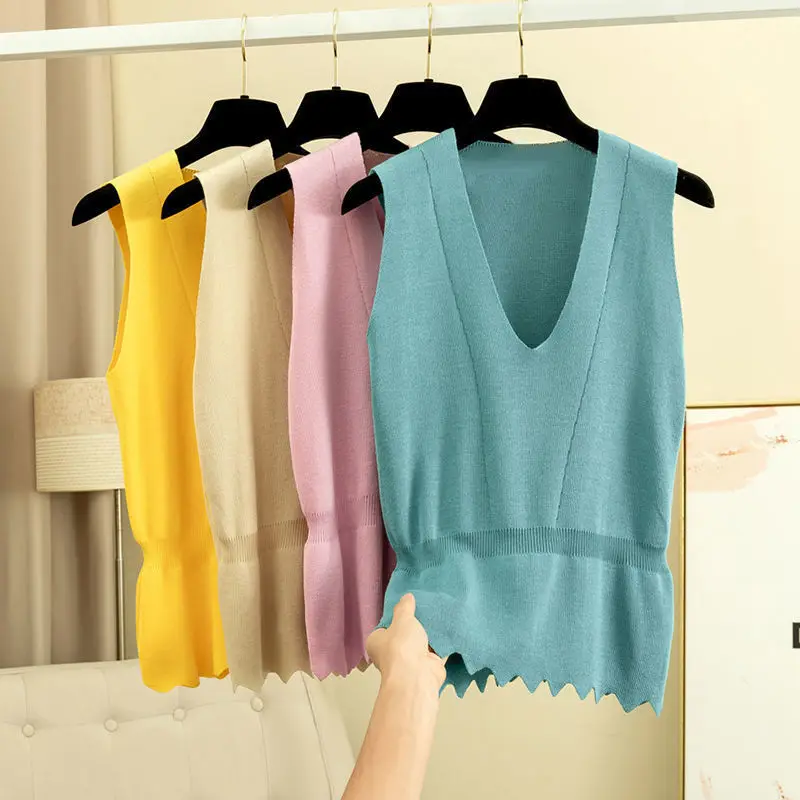 V-neck Knitted Sweater Vests Women's Spring Autumn Slim Vest Sleeveless Sweaters Woman Sweater Solid Knitted Vest Korean Style
V-neck Knitted Sweater Vests Women's Spring Autumn Slim Vest Sleeveless Sweaters Woman Sweater Solid Knitted Vest Korean Style
