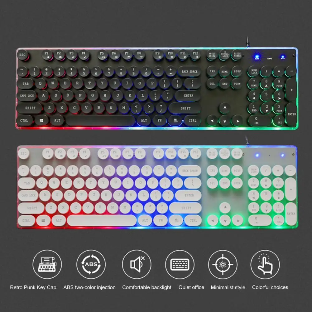 G102 luminous punk style keyboard life waterproof 104-key backlit USB2.0 wired laptop gaming keyboard
G102 luminous punk style keyboard life waterproof 104-key backlit USB2.0 wired laptop gaming keyboard