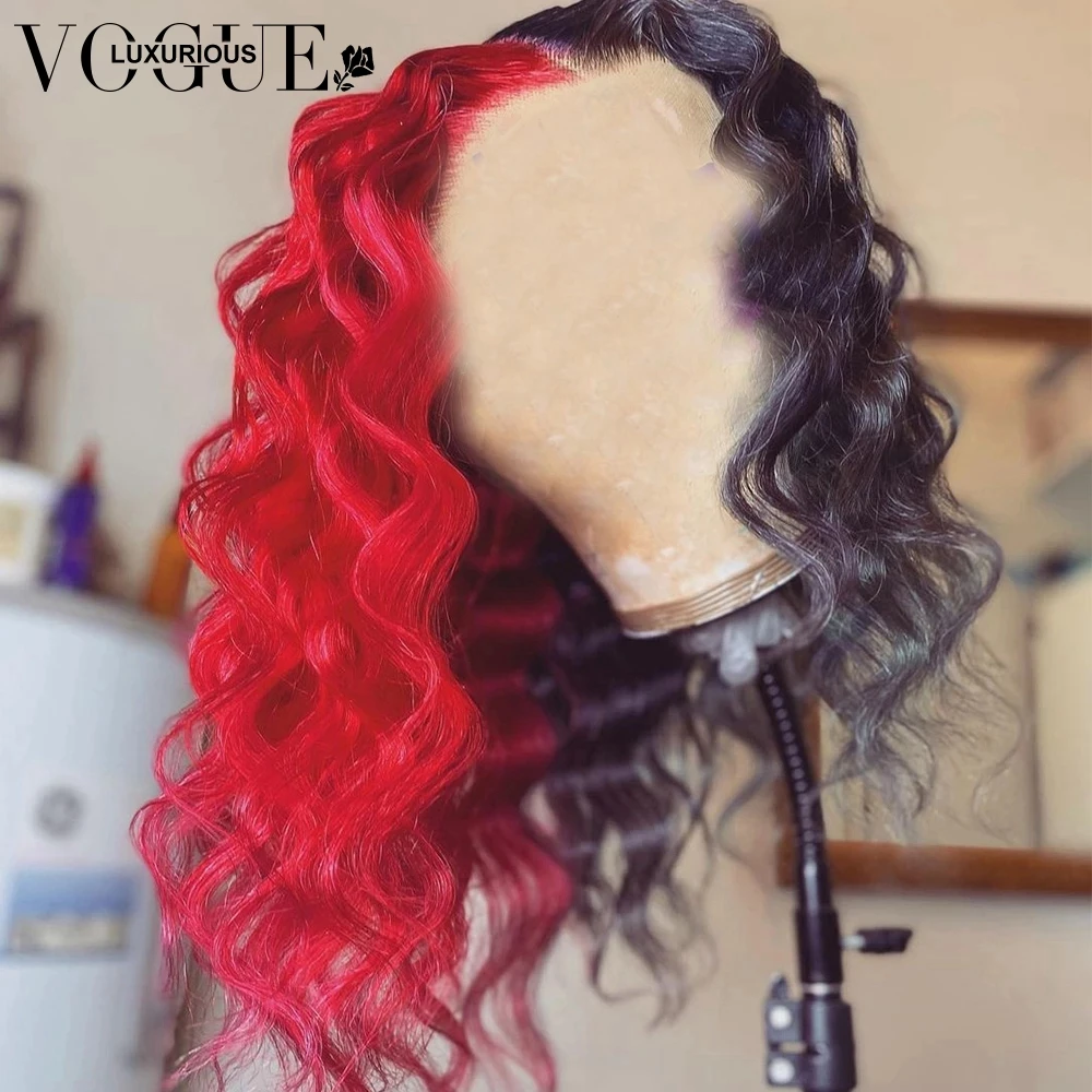 Pre Plucked 13x4 Deep Wave Frontal Wig Glueless Brazilian Remy Closure Wig Half Black Red Lace Front Human Hair Wigs For Women
Pre Plucked 13x4 Deep Wave Frontal Wig Glueless Brazilian Remy Closure Wig Half Black Red Lace Front Human Hair Wigs For Women