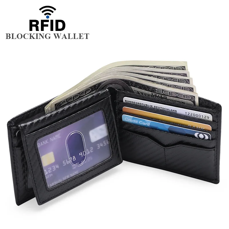 Men's Leather Wallet Anti Theft RFID Fold Carbon Fiber Pattern Business Card Wallet Horizontal Fashion Male Money Clip Purse
Men's Leather Wallet Anti Theft RFID Fold Carbon Fiber Pattern Business Card Wallet Horizontal Fashion Male Money Clip Purse