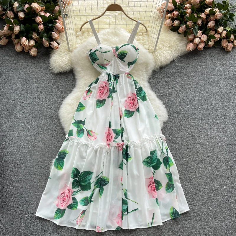 Summer Rose Floral Bohemian Holiday Long Dress Women Spaghetti Strap Backless Sexy Strapless Cup Flower Print Beach Dress Robes 
Summer Rose Floral Bohemian Holiday Long Dress Women Spaghetti Strap Backless Sexy Strapless Cup Flower Print Beach Dress Robes