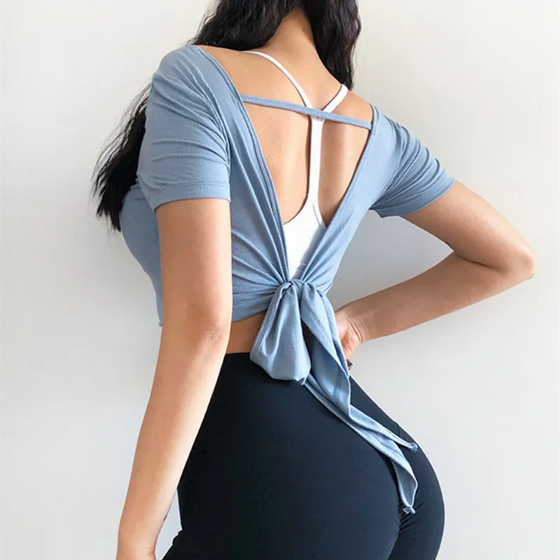 Sexy Backless Knot Tie Women Yoga Top Sport Shirt Breathable Shorts Sleeve Female Sport Jersey Gym Top Fitness Crop Top
Sexy Backless Knot Tie Women Yoga Top Sport Shirt Breathable Shorts Sleeve Female Sport Jersey Gym Top Fitness Crop Top