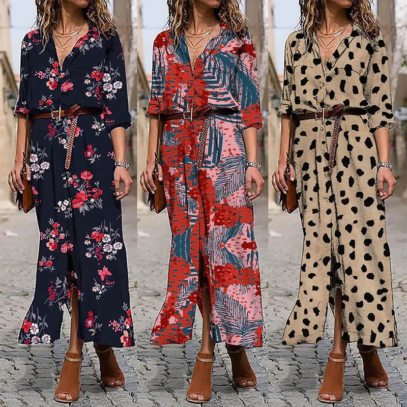 2020 Autumn Women Long-Sleeve Loose Bottoming Shirt Dress Boho Beach Casual Single-Breasted Long Dress Floral Print Vestidos
2020 Autumn Women Long-Sleeve Loose Bottoming Shirt Dress Boho Beach Casual Single-Breasted Long Dress Floral Print Vestidos