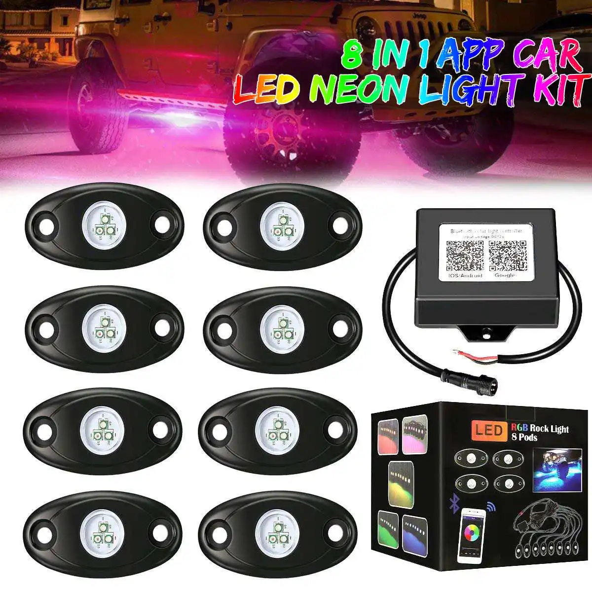 AMBOTHER 8PCS USB RGB LED Rock Light Underglow Neon LED Light Kit for Jeep off-Road Truck Car Lights Decoration Mounting Kits
AMBOTHER 8PCS USB RGB LED Rock Light Underglow Neon LED Light Kit for Jeep off-Road Truck Car Lights Decoration Mounting Kits