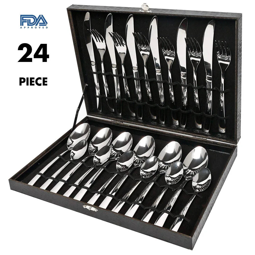 Gift Wooden Box & 24PCS Cutlery Set Steel Dinner Set Stainless Steel Mirror Polishing Sets Tableware Flatware Dinnerware
Gift Wooden Box & 24PCS Cutlery Set Steel Dinner Set Stainless Steel Mirror Polishing Sets Tableware Flatware Dinnerware
