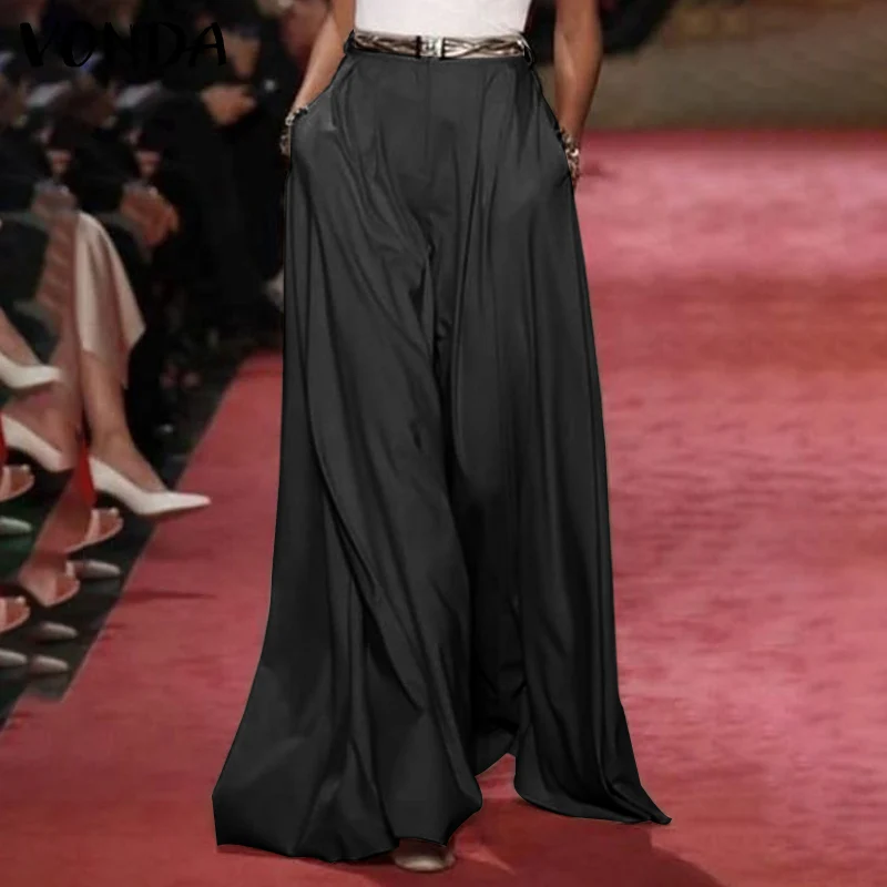 

Женские Элегантные брюки, повседневные брюки палаццо с высокой талией 2021 VONDA, повседневные свободные широкие брюки, длинные женские брюки