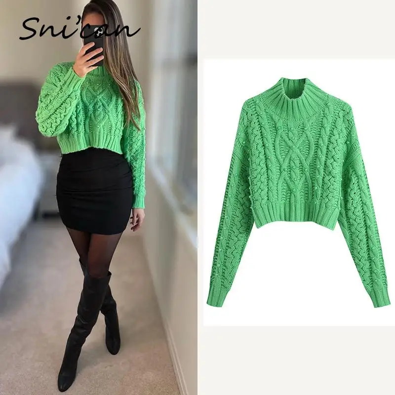 Za Solid Green Twist Sweater Women Fashion Cropped Tops Pearls Stitch Turtleneck Oversize Casual Pull Vetement Femme 2021 New
Za Solid Green Twist Sweater Women Fashion Cropped Tops Pearls Stitch Turtleneck Oversize Casual Pull Vetement Femme 2021 New