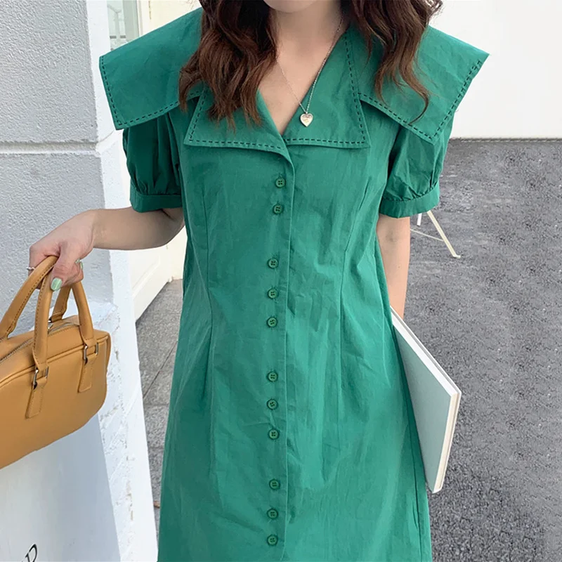 Korean Chic Western Style Dress Age Reducing Bright Line Big Lapel Dress Woman Breasted Small Bubble Sleeve Dress
Korean Chic Western Style Dress Age Reducing Bright Line Big Lapel Dress Woman Breasted Small Bubble Sleeve Dress