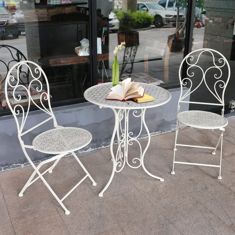 

Outdoor Furiture Garden Table And Chair Off White Folding Balcony Furniture Courtyard Leisure Metal Garden Chairs Outside