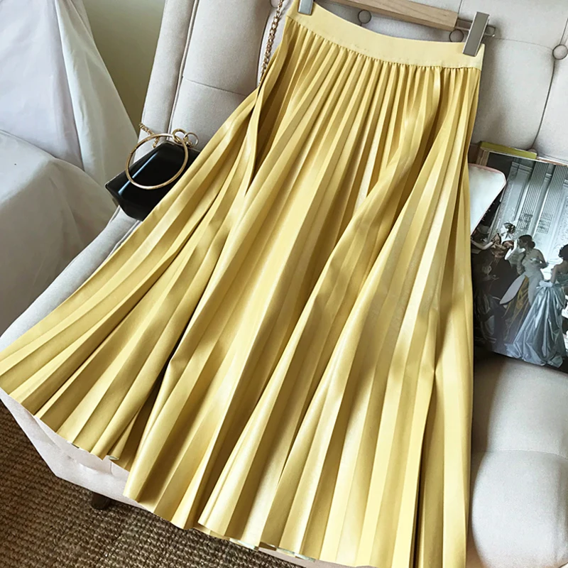 Skirt All-match Fall Winter Stylish Pleated A-line Skirts European Women Solid Candy Color Women PU Leather
Skirt All-match Fall Winter Stylish Pleated A-line Skirts European Women Solid Candy Color Women PU Leather