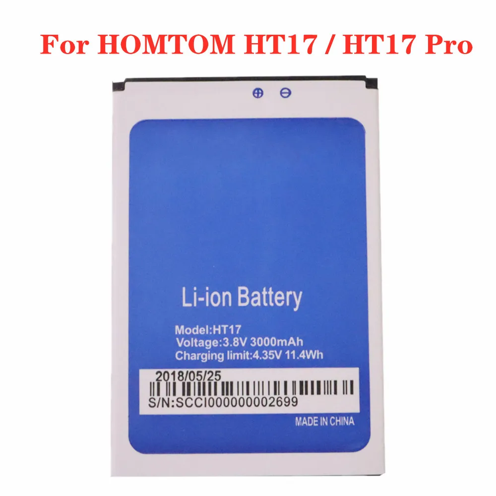 3000mAh Original Phone Battery For HOMTOM HT17 / HT17 Pro Smartphone Replacement Battery
3000mAh Original Phone Battery For HOMTOM HT17 / HT17 Pro Smartphone Replacement Battery
