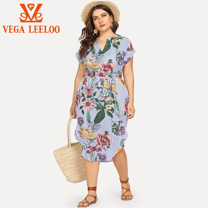 Women Plus Size Clothing L- 4XL Short Sleeve Mini Causal Blue Stripes Floral Prints Loose One-piece Shirt Dress
Women Plus Size Clothing L- 4XL Short Sleeve Mini Causal Blue Stripes Floral Prints Loose One-piece Shirt Dress