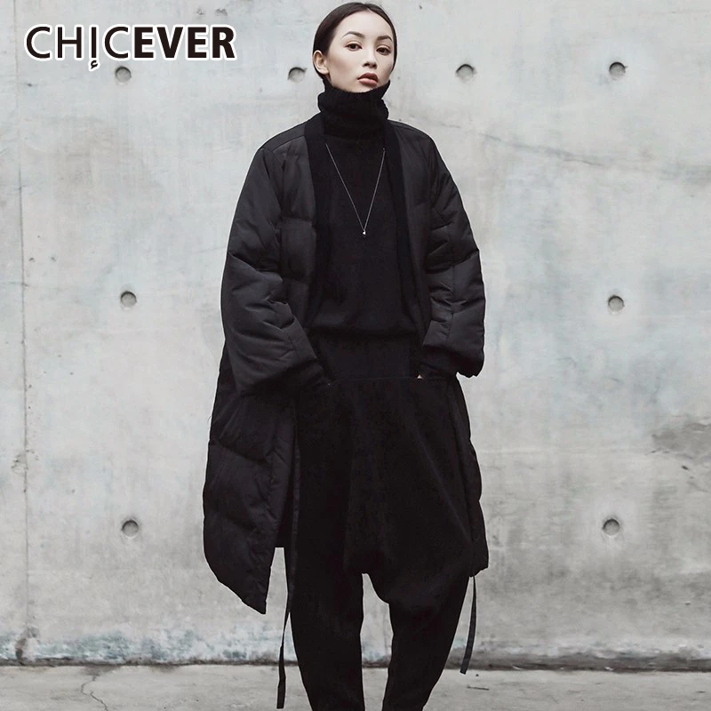 CHICEVER Black Lace Up Cotton Coat For Women V Neck Three Quarter Sleeve Midi Coats Winter Female Thick 2020 Fashion Autumn Tide
CHICEVER Black Lace Up Cotton Coat For Women V Neck Three Quarter Sleeve Midi Coats Winter Female Thick 2020 Fashion Autumn Tide