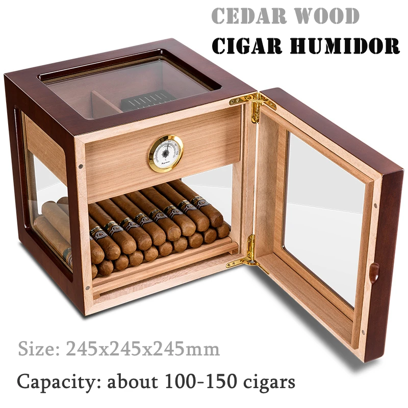 245x245x245mm Cedar Wood Cigar Humidor Transparent Windows Capacity 100-150 Cigars Case Portable Cigarette Storage Cabinet
245x245x245mm Cedar Wood Cigar Humidor Transparent Windows Capacity 100-150 Cigars Case Portable Cigarette Storage Cabinet